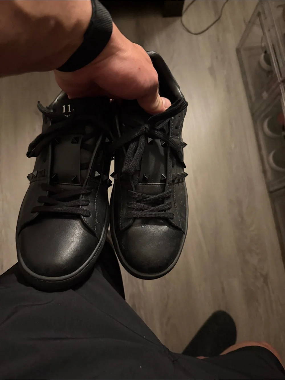 Valentino Black Leather Low-Top Lace-Up Sneakers